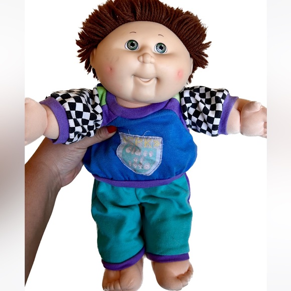 Vtg First Edition Cabbage Patch Kids Boy Doll Brown Hair Green Eye